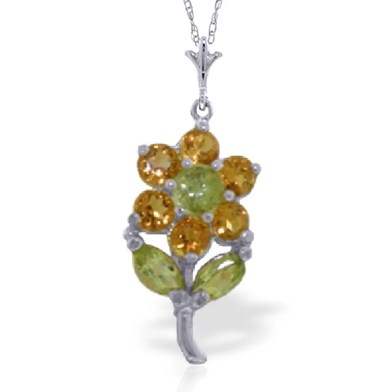 fashion pendant necklaces with birthstones -1.06 Carat 14K White Gold Flower Necklace Citrine Peridot