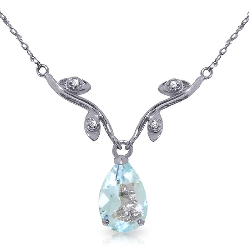 personalized necklaces with gemstones -1.52 Carat 14K White Gold Necklace Natural Diamond Aquamarine