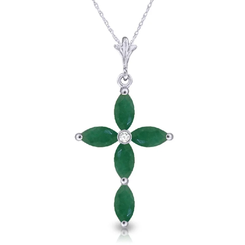 fashion chain necklaces -1.65 Carat 14K White Gold Necklace Natural Diamond Emerald