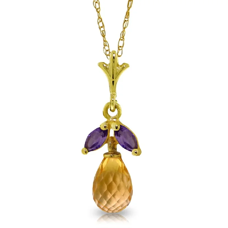 gold necklaces with unique pendants -1.7 Carat 14K Gold Necklace Citrine Amethyst