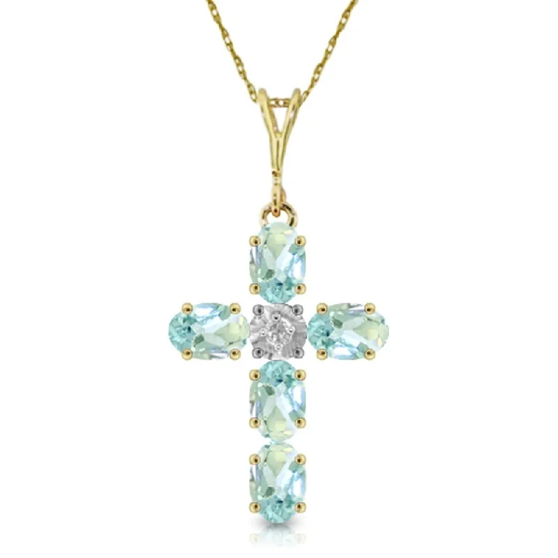 gold chain necklaces with diamonds -1.75 Carat 14K Gold Cross Necklace Natural Diamond Aquamarine