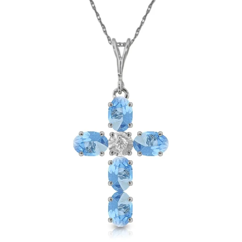 gold necklaces with initials -1.75 Carat 14K White Gold Cross Necklace Natural Diamond Blue Topaz