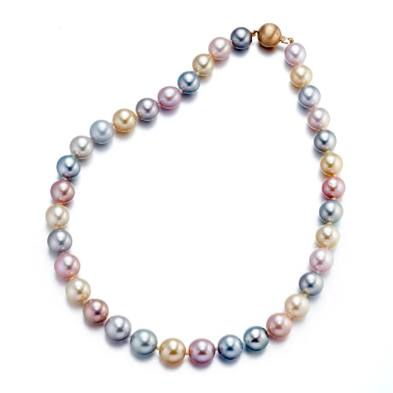 gold necklaces with precious stones -11-12.5mm Multi-Color Pastel Tahitian Pearl Necklace