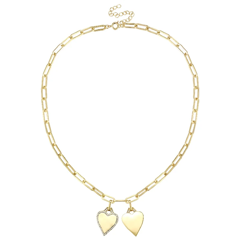 stylish gold necklaces -14k Gold Plated Sterling Silver with Cubic Zirconia Double Heart Charm Necklace