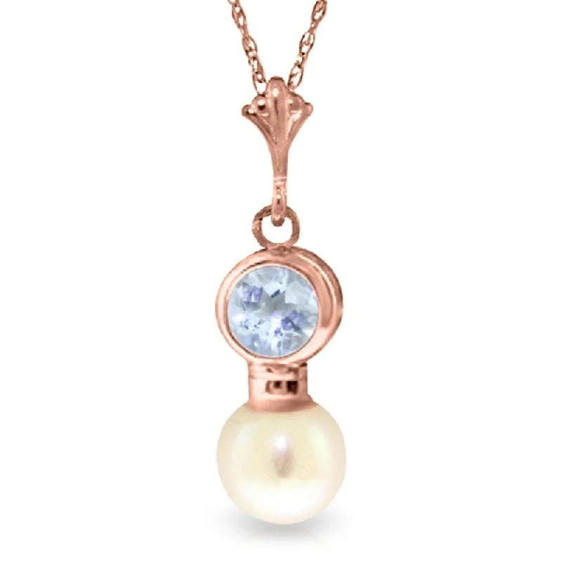 men's gold pendant necklaces -14K Rose Gold Aquamarine & Pearl Necklace