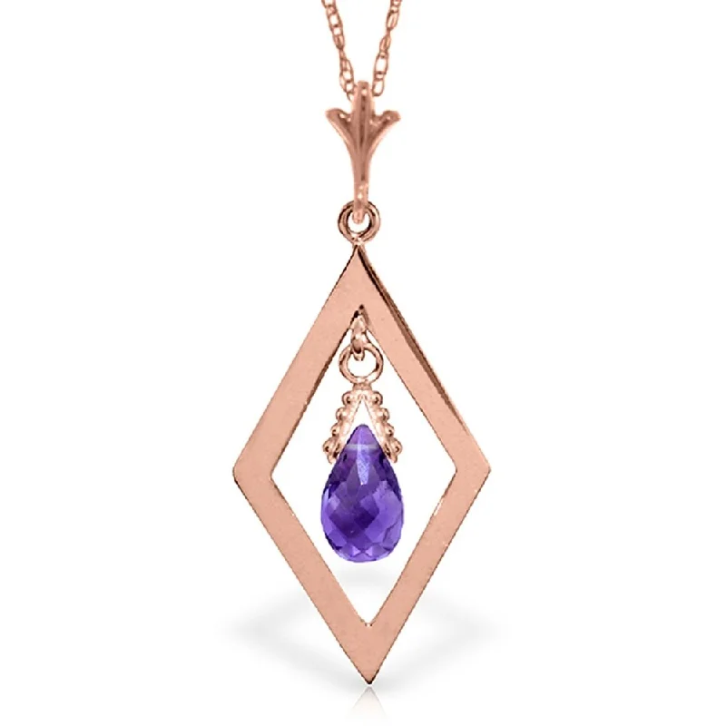 classic silver chain necklaces -14K Rose Gold Briolette Purple Amethyst Necklace Jewelry Genuine