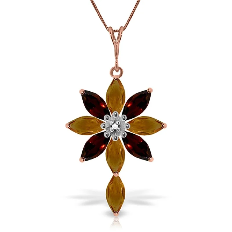 luxury silver necklaces with diamonds -14K Rose Gold Necklace w/ Diamond, Citrines & Garnets