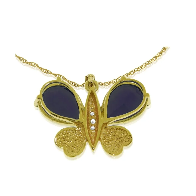 classic heart necklaces for women -14K Solid Gold Batterfly Necklace with Natural Diamonds & Sapphires