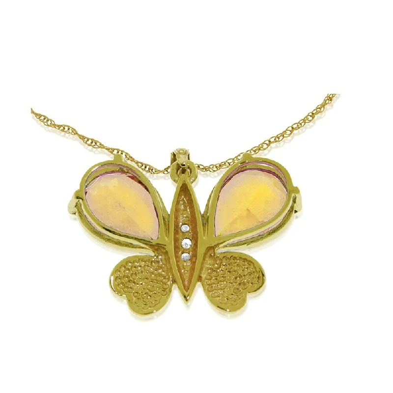 trendy gold chain necklaces -14K Solid Gold Batterfly Necklace withNatural Diamonds & Citrines