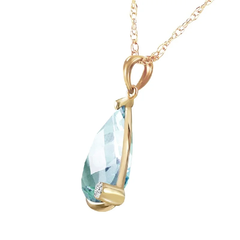 affordable personalized necklaces -14K Solid Gold Necklace with Briolette Checkerboard Cut Blue Topaz & Diamond