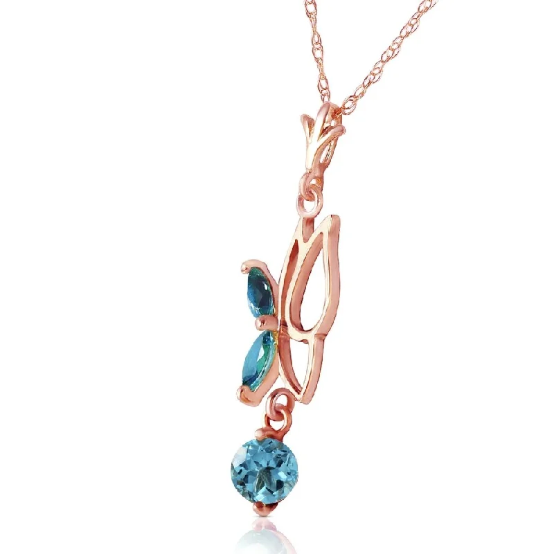 high-end gold necklaces for women -14K Solid Rose Gold Butterfly Necklace with Blue Topaz