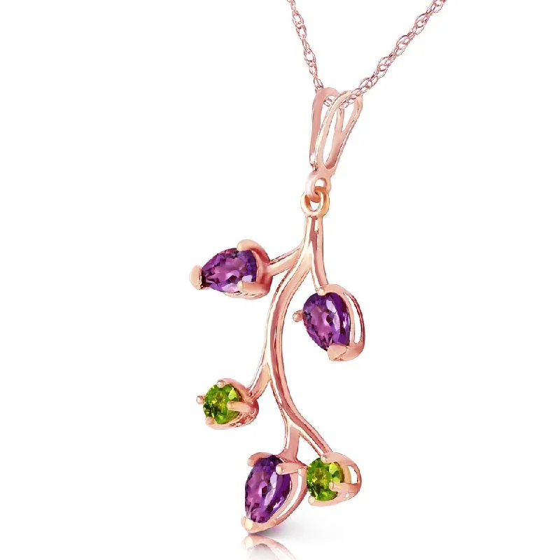 elegant silver heart necklaces -14K Solid Rose Gold Necklace with Amethyst & Peridot