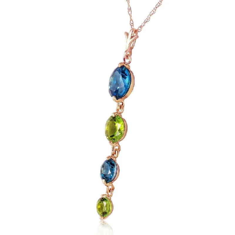 simple custom necklaces for men -14K Solid Rose Gold Necklace with Natural Blue Topaz & Peridots