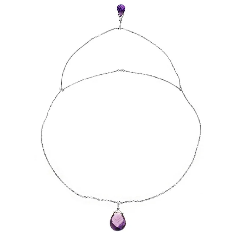 modern gold pendant necklaces -14K Solid White Gold Front and Back Drop Necklace with Briolette Amethysts