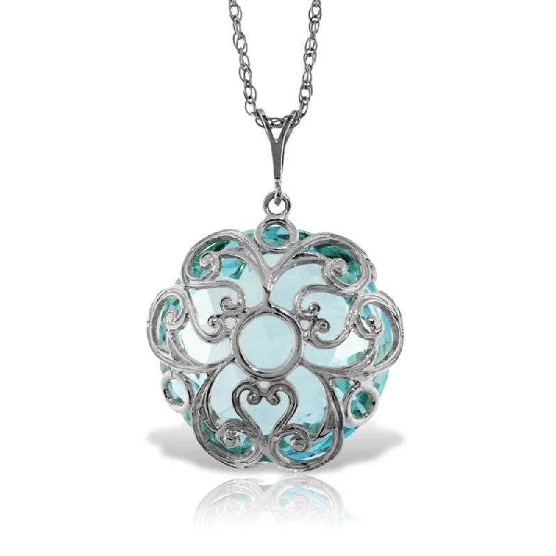 gemstone pendant necklaces for gifts -14K Solid White Gold Necklace with Checkerboard Cut Round Blue Topaz