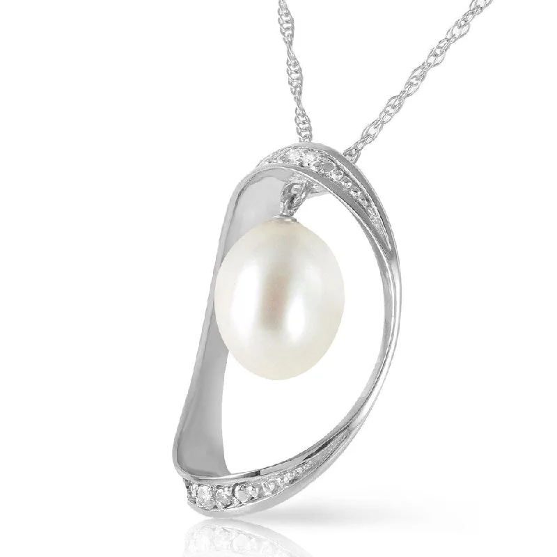 silver necklaces for anniversary gifts -14K Solid White Gold Necklace with Natural Briolette pearl & Diamonds