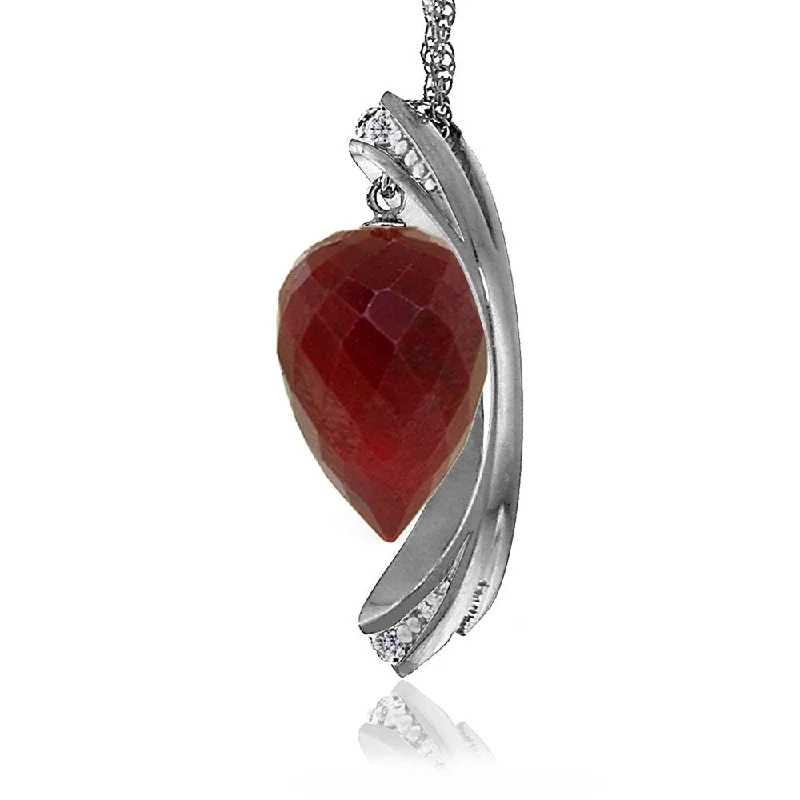 romantic necklaces with diamonds -14K Solid White Gold Necklace withDiamonds & Briolette Pointy Drop Dyed Ruby