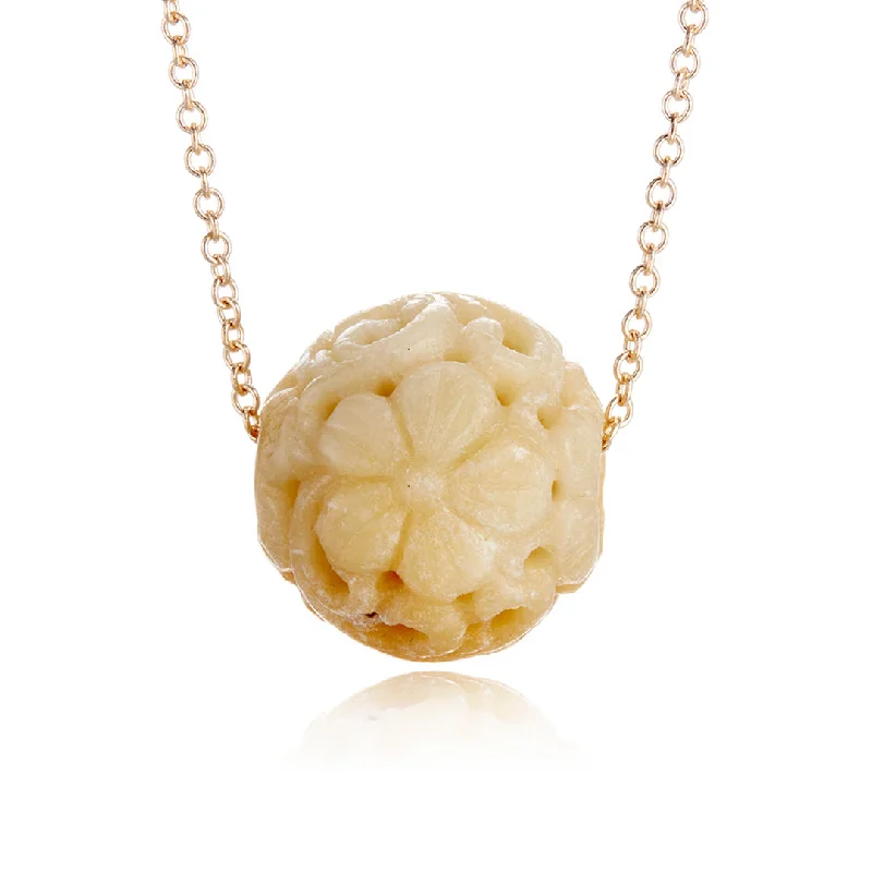 affordable personalized gold necklaces -Yellow Jade Floral Ball Pendant Necklace