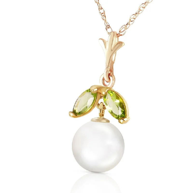 luxurious gold necklaces with charms -2.2 Carat 14K Solid Gold Necklace Natural pearl Peridot