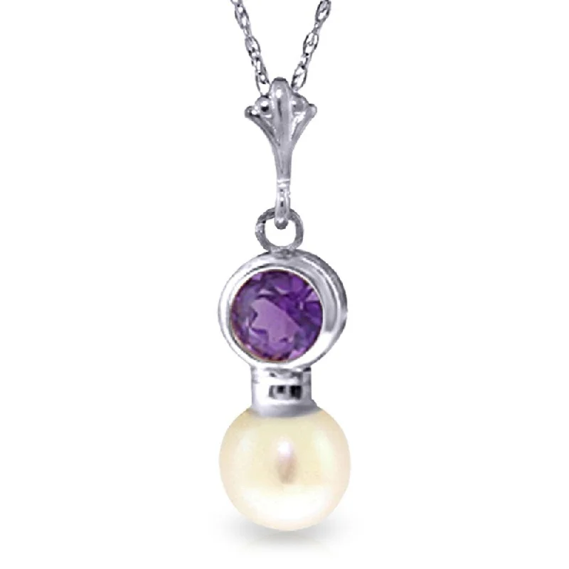 luxury silver pendant necklaces for weddings -2.48 Carat 14K White Gold Necklace Amethyst Pearl