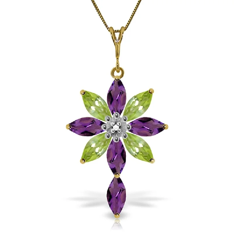 luxury silver pendants -2 Carat 14K Gold Necklace Diamond, Purple Amethyst Peridot