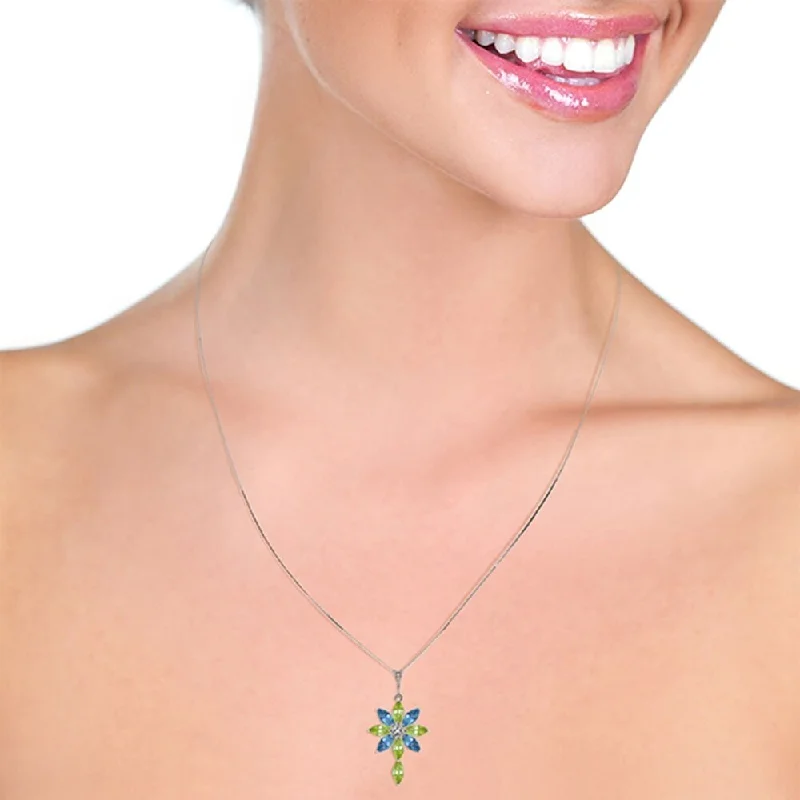 trendy gold necklaces for women -2 Carat 14K Solid White Gold Necklace Diamond, Peridot Blue Topaz