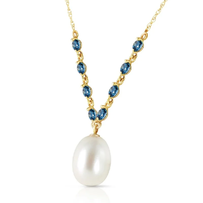 designer charm necklaces -5 Carat 14K Solid Gold Necklace Natural Blue Topaz pearl