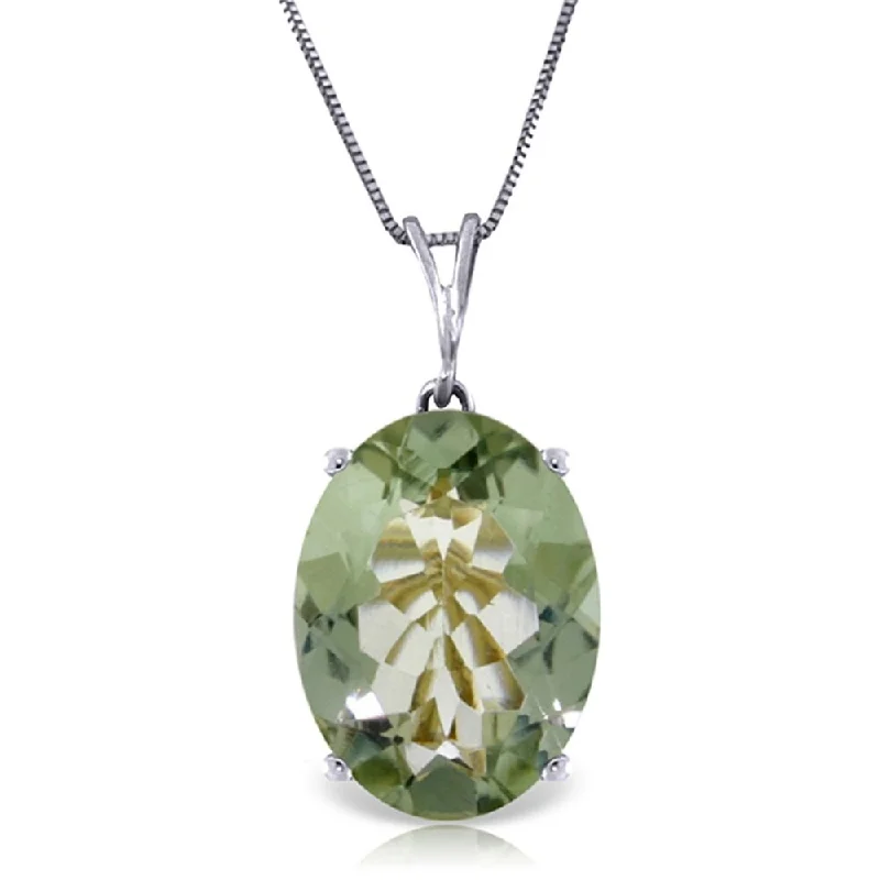 custom silver pendant necklaces -7.55 Carat 14K White Gold Necklace Oval Green Amethyst