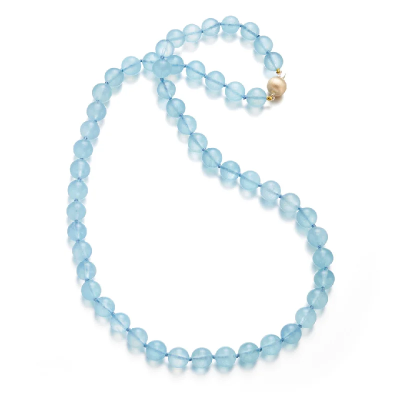 custom charm necklaces for women -10mm Aquamarine Long Necklace