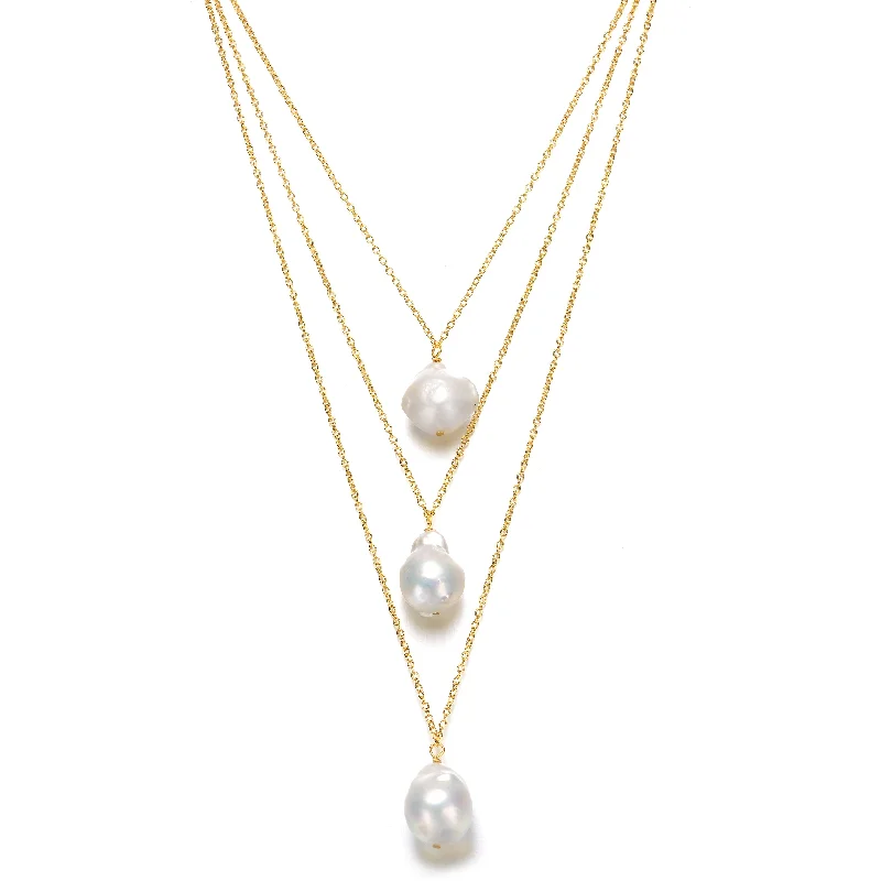 luxury silver necklaces for women -Delphine Golden Pearl Dainty Layered Triple Necklace