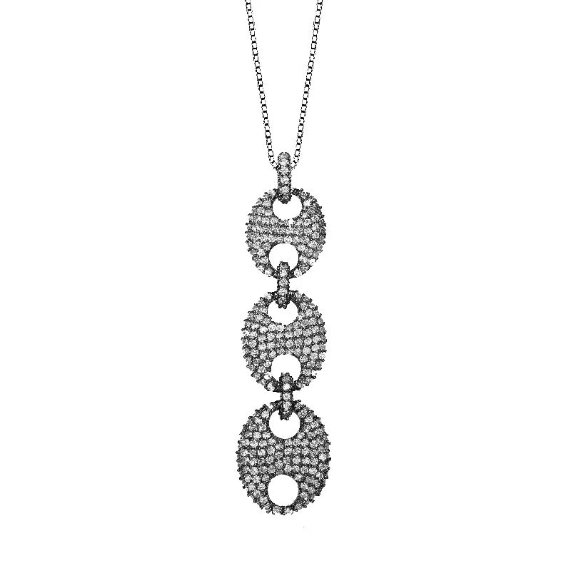 silver necklaces for engagement gifts -Black Sterling Silver Cubic Zirconia Pendant Necklace