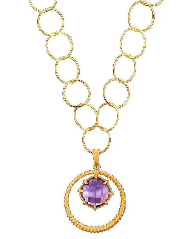 women's gold necklaces with diamonds -Clarisse Amethyst Round Drop Necklace