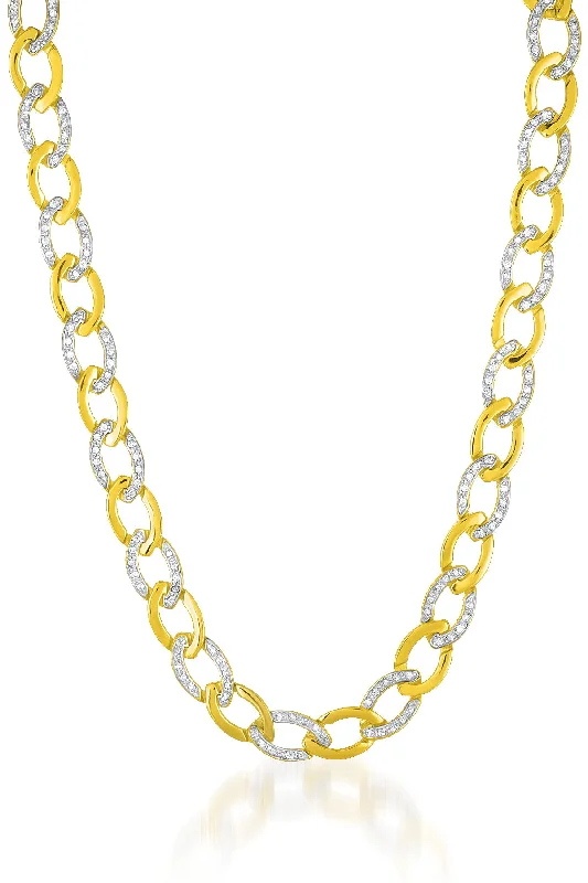 trendy diamond pendants -Pompidou Dual Golden and CZ Chain Necklace