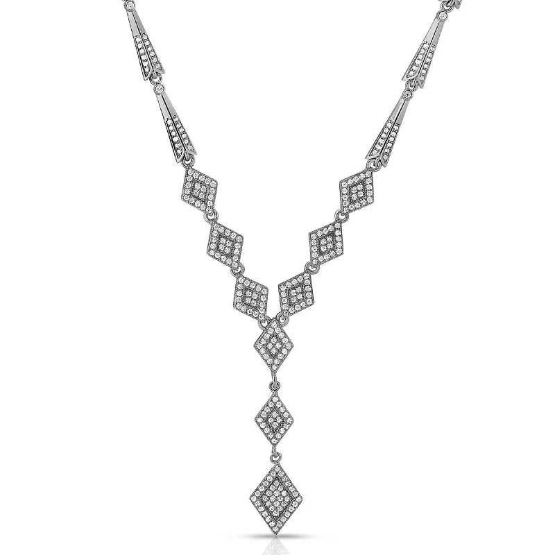 custom wedding necklaces -CZ SS Rhodium Plated Micro Pave Shape Necklace