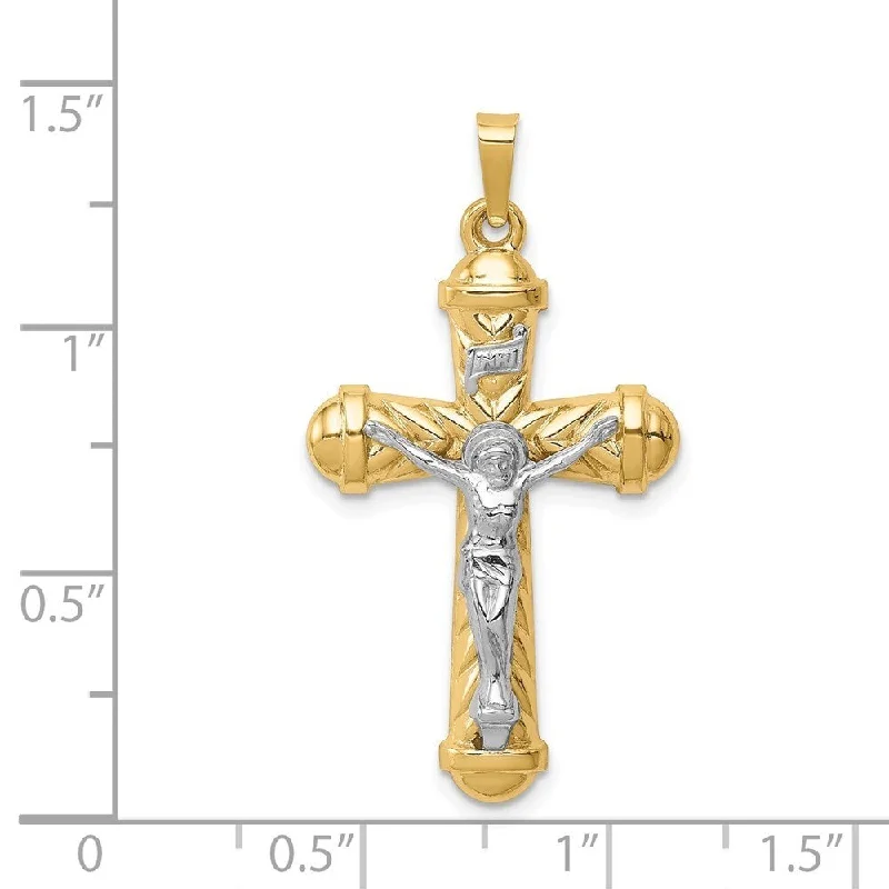 romantic silver necklaces for weddings -Diamond2Deal 14K Two-Tone Gold Hollow Polished Chevron Design Crucifix Pendant (L- 0.95 Inch, W- 0.75 Inch)