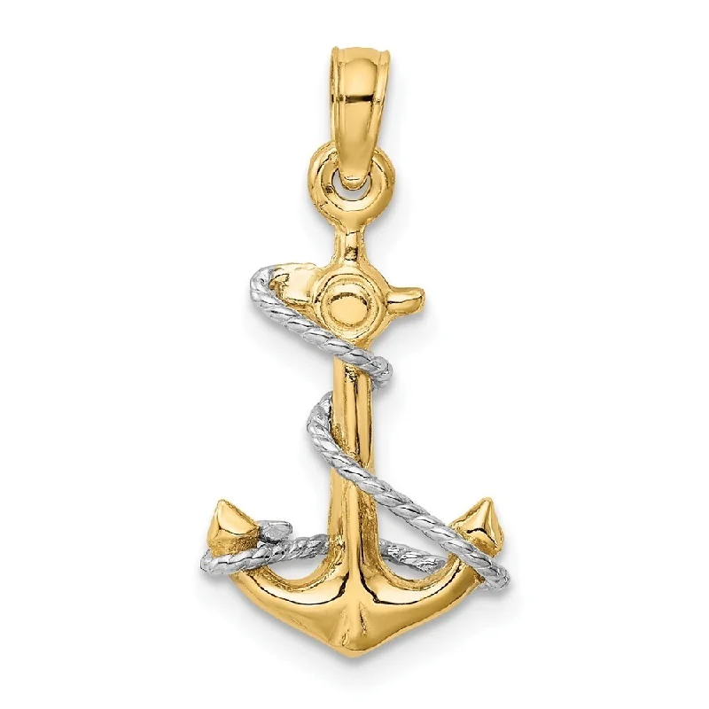 trendy custom-made gold necklaces -Diamond2Deal 14k White and Yellow Gold Two-tone Anchor Rope Pendant (L- 23 mm, W- 12 mm)