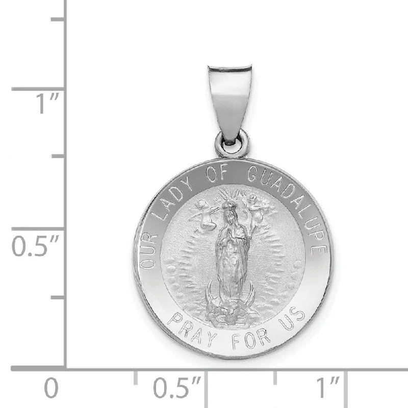 trendy pendants with gemstones -Diamond2Deal 14K White Gold Polished and Satin Our Lady of Guadalupe Medal Pendant (L- 27 mm, W- 18 mm)