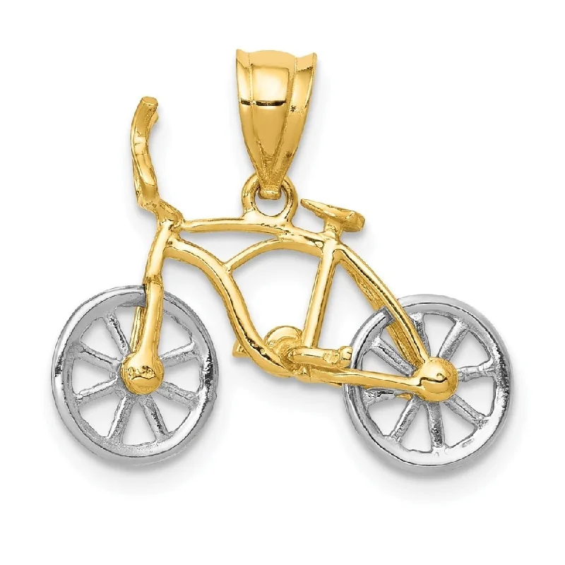 designer gemstone necklaces -Diamond2Deal 14k Yellow and White Gold Moveable Bicycle Pendant (L- 15 mm, W- 22 mm)