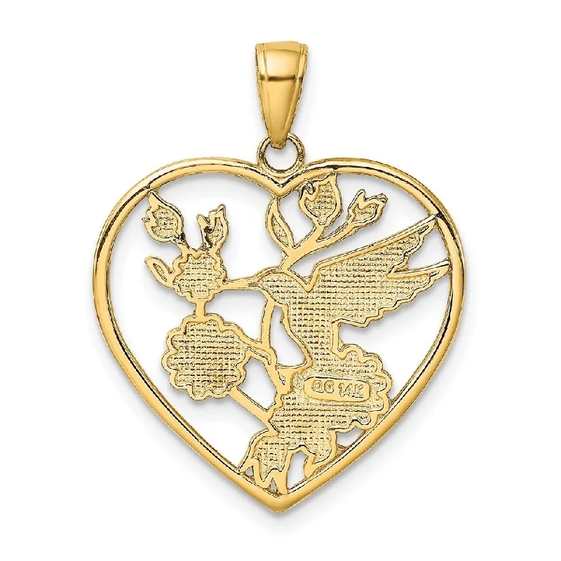 unique pendant necklaces for women -Diamond2Deal 14K Yellow Gold Enameled Hummingbird Flowers Heart Pendant