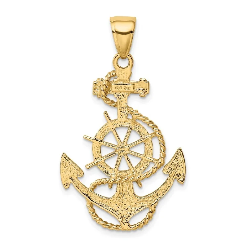 luxury silver heart necklaces -Diamond2Deal 14K Yellow Gold Large Anchor Wheel Pendant (L- 39 mm, W- 24 mm)