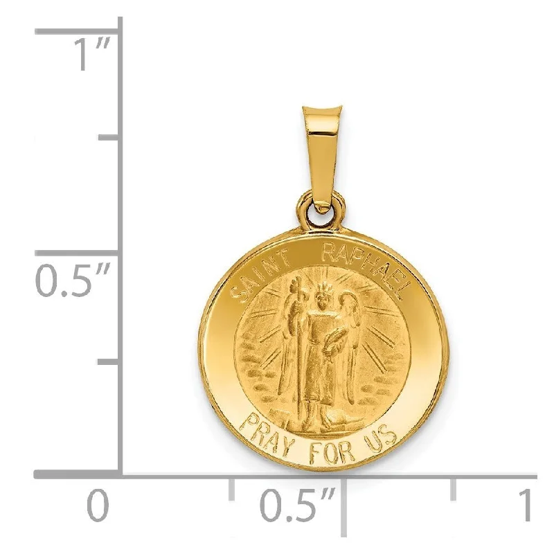 personalized necklaces with gemstones -Diamond2Deal 14K Yellow Gold Polished and Satin St. Raphael Medal Pendant (L- 18 mm, W- 16 mm)