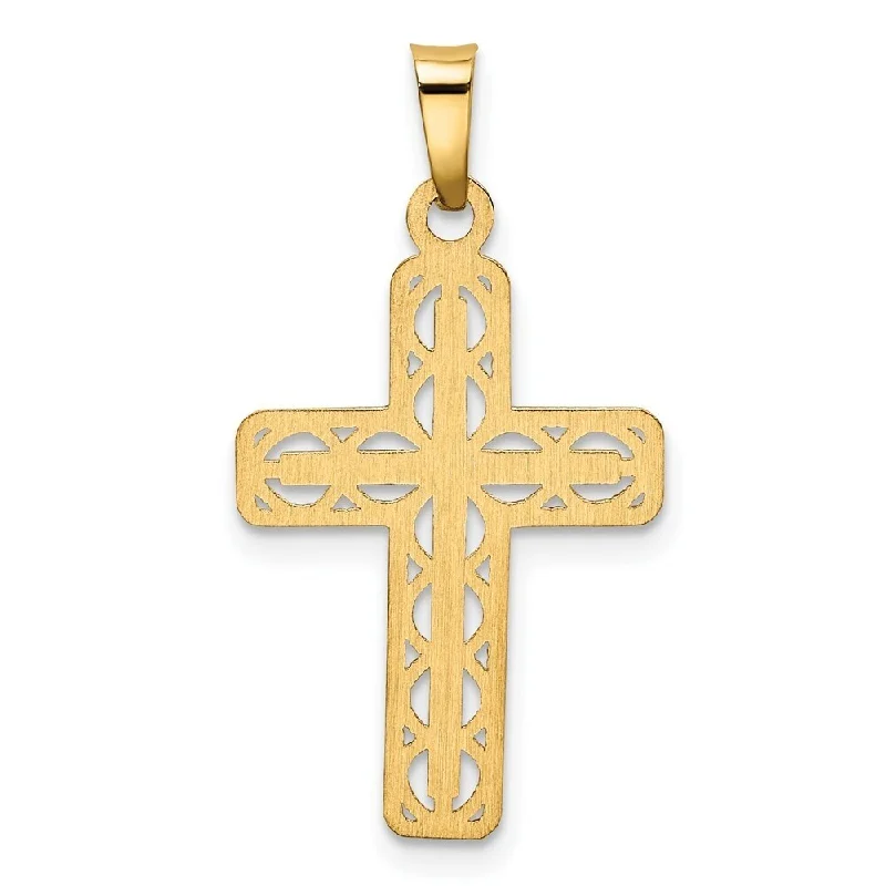 gold pendants for casual necklaces -Diamond2Deal 14K Yellow Gold Polished Filigree Cross Pendant (L- 27.13 mm, W- 14.47 mm)