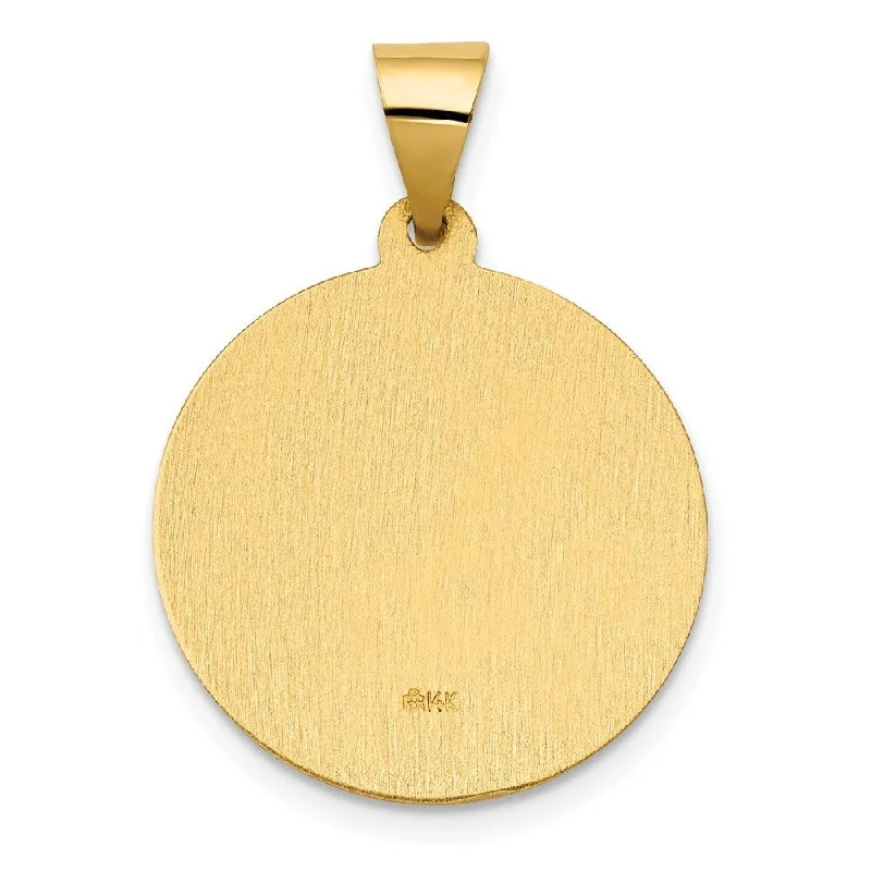 luxury pendant necklaces -Diamond2Deal 14K Yellow Gold Polished Satin St. Clare Hollow Medal Pendant (L- 27 mm, W- 19 mm)