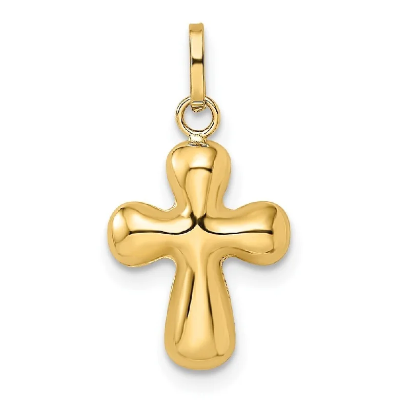 gold necklaces with personalized charms -Diamond2Deal 14K Yellow Gold Puffed Cross Pendant (L-20.75mm, W-11.1mm)