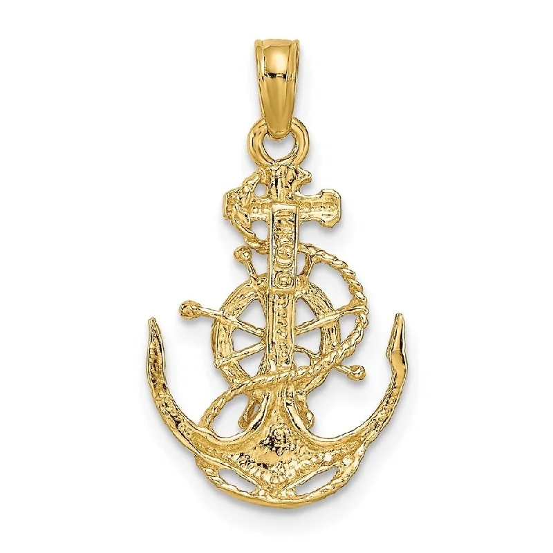 designer necklaces with diamonds -Diamond2Deal 14K Yellow Gold Small Anchor Wheel Pendant (L- 24 mm, W- 8 mm)