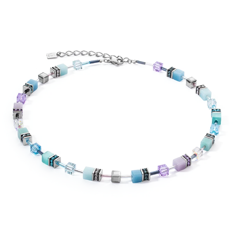 trendy gold necklaces with diamonds -GeoCUBE® Iconic necklace aqua-lilac