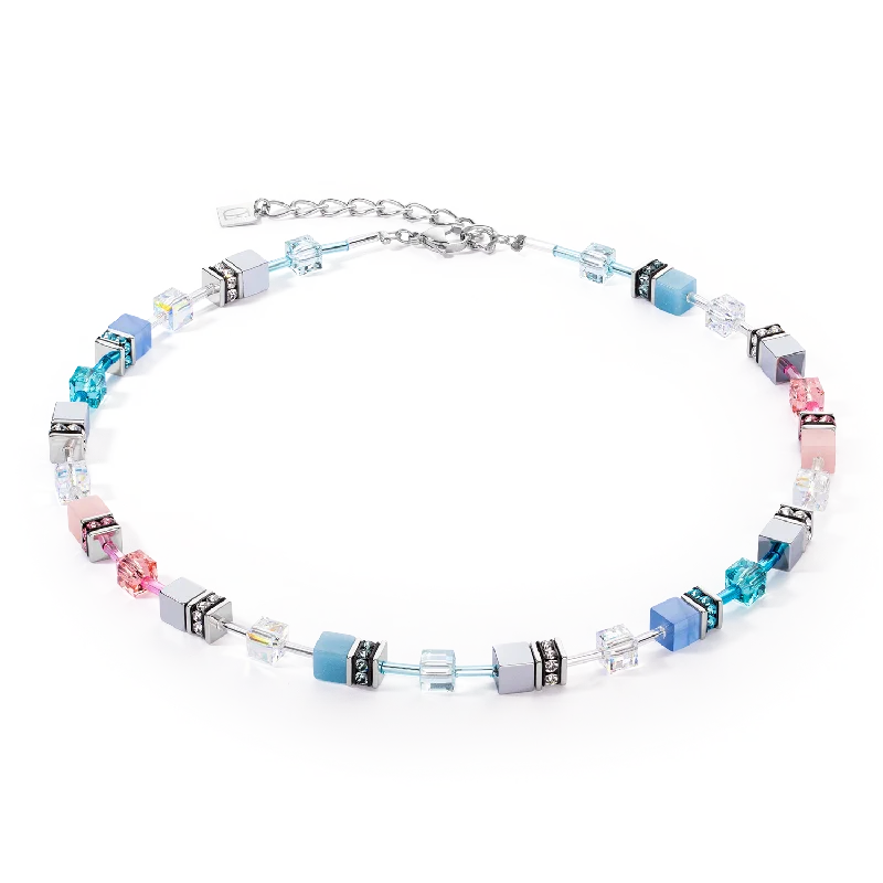 silver necklaces for casual wear -GeoCUBE® Iconic necklace blue-pink