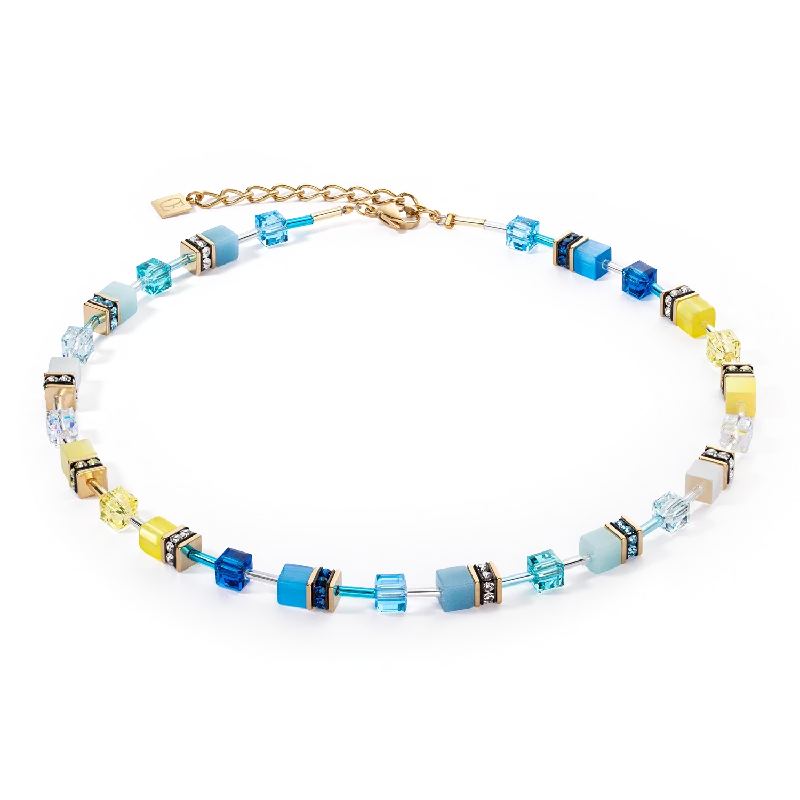 romantic gold necklaces for brides -GeoCUBE® Iconic necklace turquoise-yellow