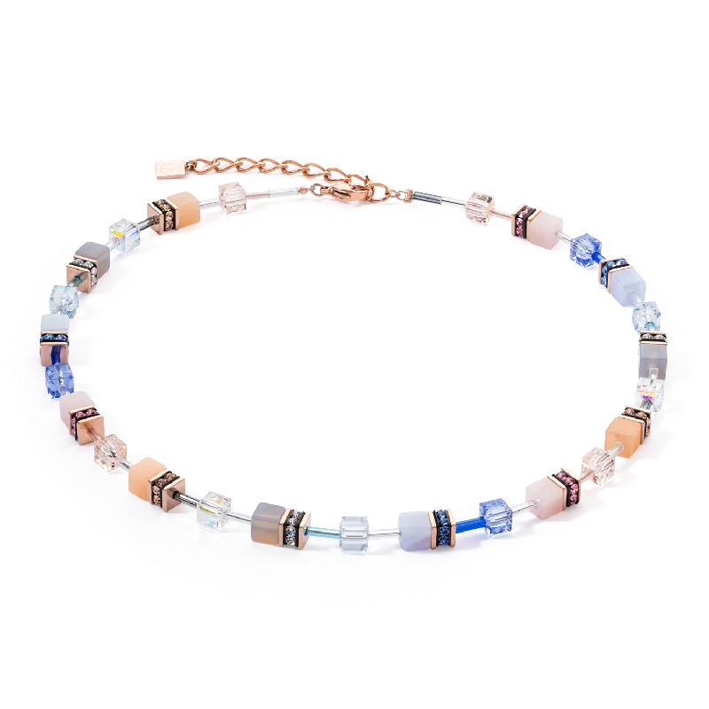 handmade necklaces with gemstones -GeoCUBE® Iconic Precious necklace light blue-beige