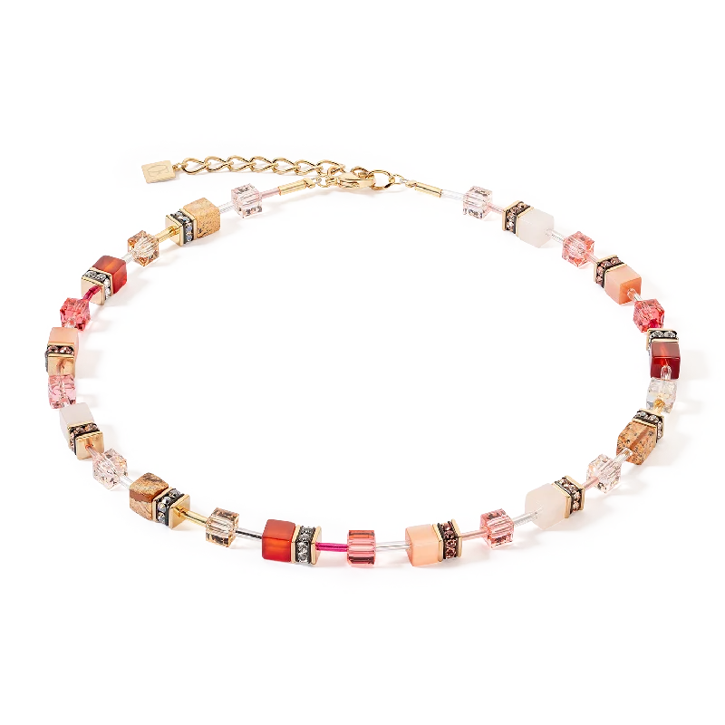 elegant necklaces with gemstones for gifts -GeoCUBE® Iconic Precious necklace red-beige